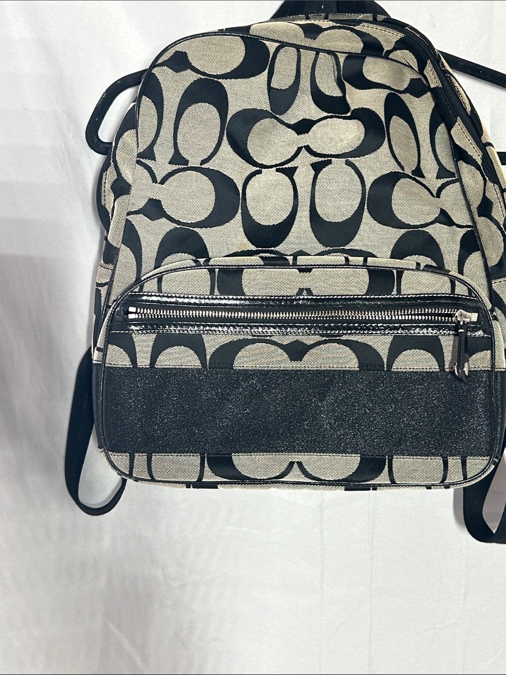 Coach Black and Cream Signature Mini Backpack
